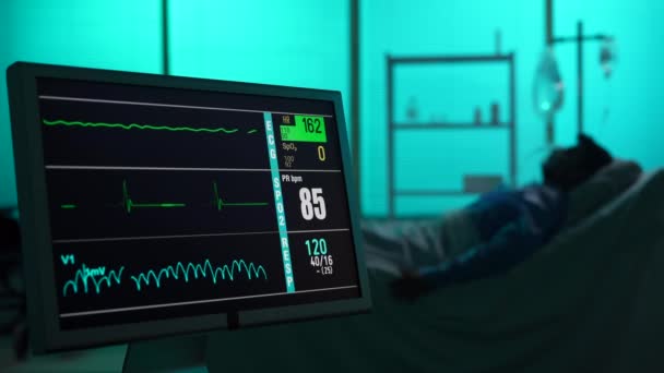 Vídeo Close Capturando Unidade Cuidados Intencionais Mostrando Queda Frequência Cardíaca — Vídeo de Stock