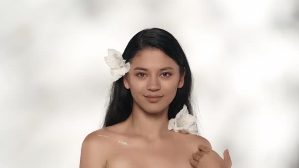 Conceito Publicidade Beleza Cuidados Com Pele Closeup Estúdio Tiro Bela — Vídeo de Stock
