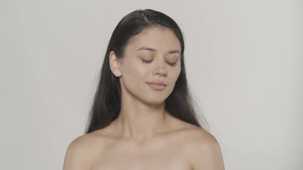 Conceito Publicidade Beleza Cuidados Com Pele Closeup Estúdio Tiro Bela — Vídeo de Stock