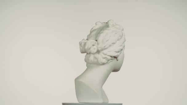 美丽的古代女神维纳斯大理石雕像的合影 罗马时代女性半身像的肖像在平台上旋转 被白色背景隔离 富有创意的抽象概念 — 图库视频影像