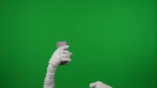 Detail Green Screen Isoliert Chroma Key Video Erfassung Mumien Hand — Stockvideo