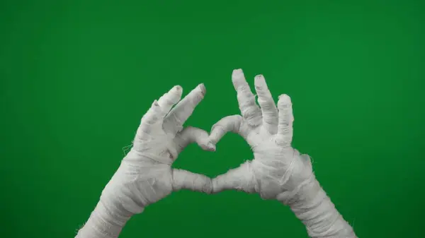 Detalhe Tela Verde Isolado Chroma Chave Foto Captura Mummys Mãos — Fotografia de Stock