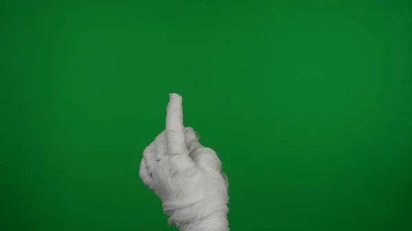 Részlet Zöld Képernyő Izolált Chroma Kulcs Videó Rögzítése Múmiák Kéz — Stock Fotó