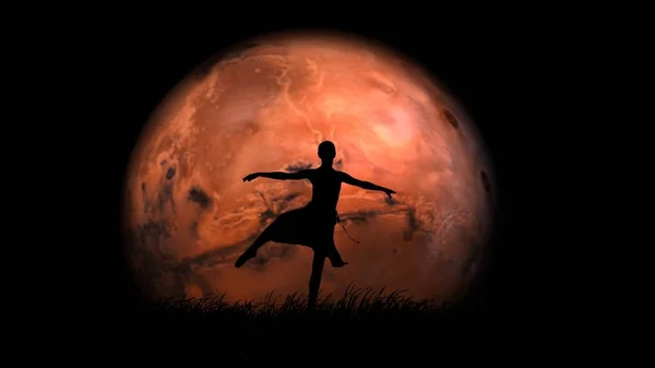Ballet Full Moon Background Art Concept Retrato Artista Dança Profissional — Fotografia de Stock
