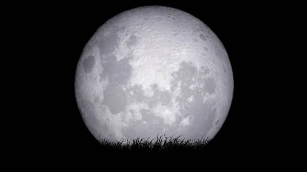 Full Moon Planet Crates Black Background Grass Visible Ground Close — Stock Photo, Image