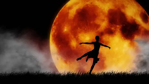 Ballet Full Moon Background Art Concept Retrato Dançarina Profissional Close — Fotografia de Stock