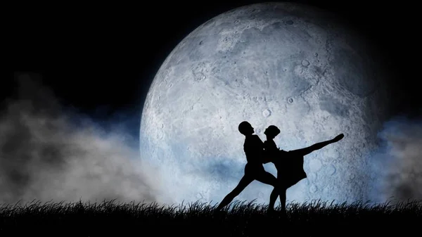 Ballet Full Moon Background Art Concept Portrait Beautiful Professional Dancers — Stock Photo, Image