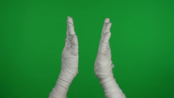 Szczegóły Zielony Ekran Izolowany Chroma Klucz Wideo Przechwytywanie Mumii Ręce — Wideo stockowe