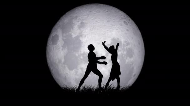 月亮上的芭蕾背景下的创意概念 职业舞蹈家的肖像 在白满月背景下表演古典或现代舞蹈的漂亮男女芭蕾舞演员 — 图库视频影像
