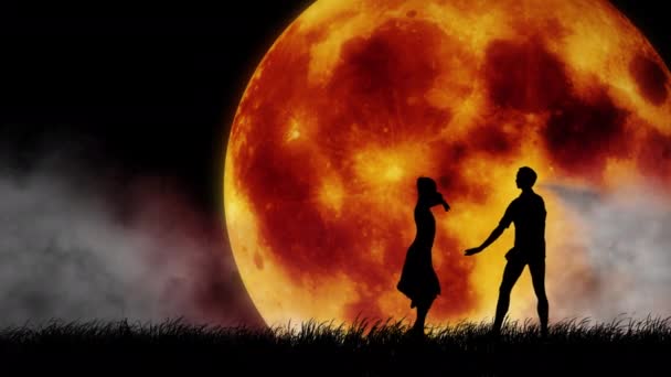 月亮上的芭蕾背景下的创意概念 职业舞蹈家的肖像 在黄火满月背景下表演古典芭蕾舞元素的漂亮舞者的特写 — 图库视频影像