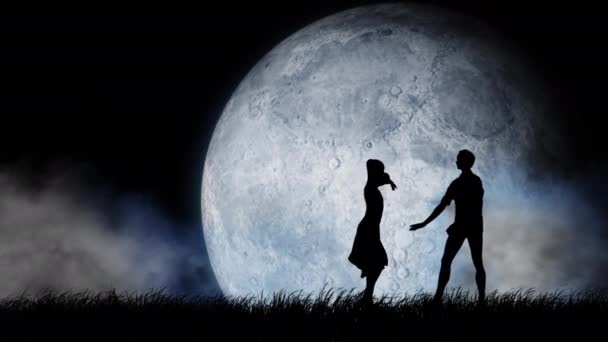 月亮上的芭蕾背景下的创意概念 职业舞蹈家的肖像 年轻美丽的芭蕾舞演员在满月旋转的背景下 草和云中表演的特写 — 图库视频影像