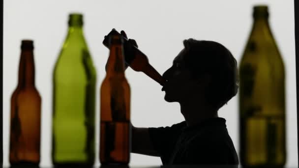 Dans Gros Plan Des Bouteilles Verre Vides Dissipées Avec Alcool — Video