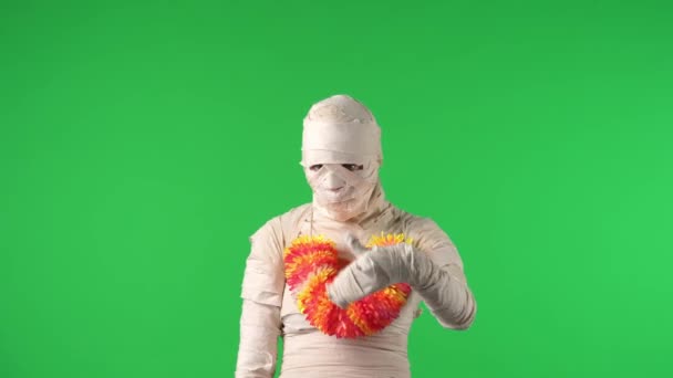 Green Screen Isolated Chroma Key Video Capturing Mummy Wearing Lei — Stock Video