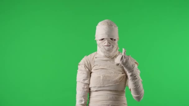 Zielony Ekran Izolowany Chroma Key Wideo Przechwytywanie Mumii Dając Kciuki — Wideo stockowe