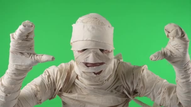 Pantalla Verde Aislado Croma Clave Vídeo Captura Una Momia Saltando — Vídeos de Stock