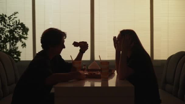 Everyday Life Social Relationships Silhouette Concept Portrait Couple Cafeteria Man — Stock Video