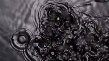 Su ve ses yaratıcı soyut bir kavram. Su yüzeyinin yakın çekim stüdyosu. Tek renkli hafif su yüzeyi, yukarıdan düşen damlalar ultra ses altında daireler oluşturur, soyut arkaplan.