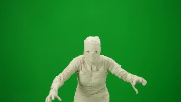 Green Screen Isolated Chroma Key Video Capturing Mummy Staggering Running — Stock Video