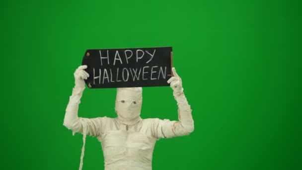 Yeşil Ekran Üzerinde Mutlu Bir Cadılar Bayramı Olan Bir Karatahtayla — Stok video