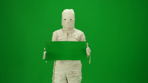 Green Screen Isolated Chroma Key Video Capturing Creepy Mummy Walking — Stock Video