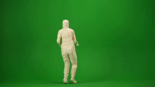 Uma Múmia Envolta Ligaduras Dançar Acenar Com Mãos Pernas Tela — Vídeo de Stock
