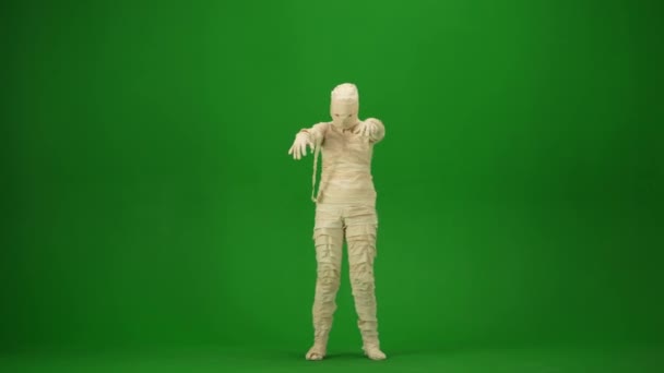 Yeşil Ekran Kollarını Sallayan Bir Mumyayı Yakalayan Sanki Korkutmaya Çalışıyormuş — Stok video