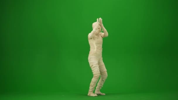 Pantalla Verde Aislado Croma Clave Vídeo Capturar Una Momia Bailando — Vídeos de Stock