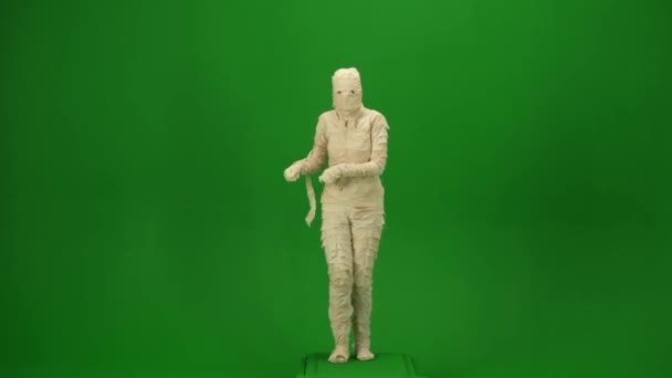 Pantalla Verde Aislada Croma Clave Vídeo Capturando Una Momia Caminando — Vídeos de Stock