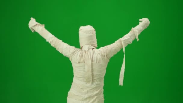 Mumia Owinięta Bandaże Tańcząca Orientalny Taniec Poruszająca Się Wdziękiem Zielony — Wideo stockowe