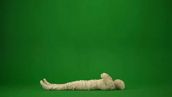 Green Screen Isolated Chroma Key Photo Capturing Mummy Lying Ground — Stock Photo, Image