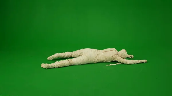 Green Screen Isolated Chroma Key Photo Capturing Mummy Lying Floor — Stock Photo, Image