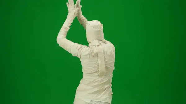 Mummy Wrapped Bandages Clapping Hands Green Screen Isolated Chroma Key — Stock Photo, Image