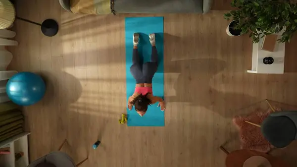 Top View Capturing Young Woman Doing Her Morning Yoga Exercise — Stock Photo, Image