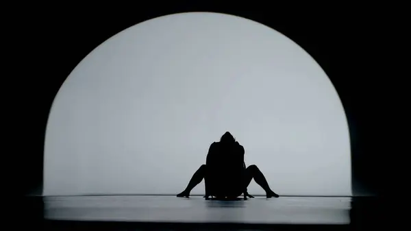 Contrasting Silhouette Young Woman Performing Emotional Contemporary Dance Studio Female — Stock Photo, Image