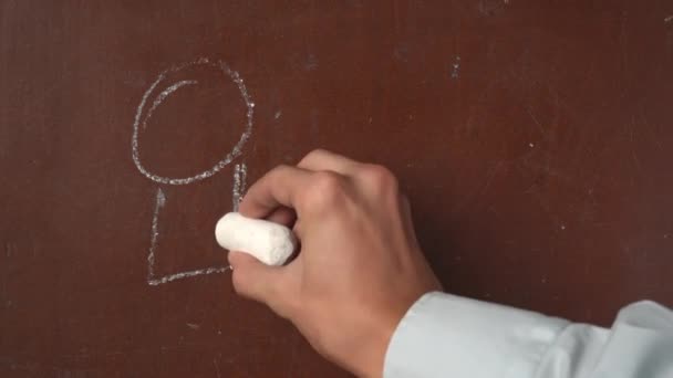 Υφή Καφέ Chalkboard Φόντο Αρσενικό Χέρι Σκιαγραφεί Μια Οικογένεια Τριών — Αρχείο Βίντεο