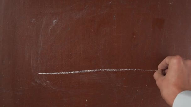 纹理棕色黑板背景 男人手拉着蛋糕 用一支白色粉笔在黑板上写着生日快乐 教育和创意内容 假日概念 — 图库视频影像