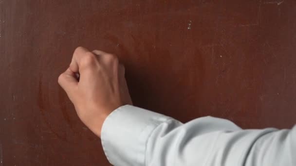 纹理棕色黑板背景 男的手在木板上写咖啡用的是近处的白色粉笔 教育和创意内容 食品和饮料概念 — 图库视频影像
