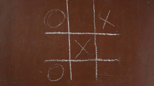 Textured Brown Chalkboard Background Unfinished Game Tic Tac Toe Noughts — Stock Photo, Image