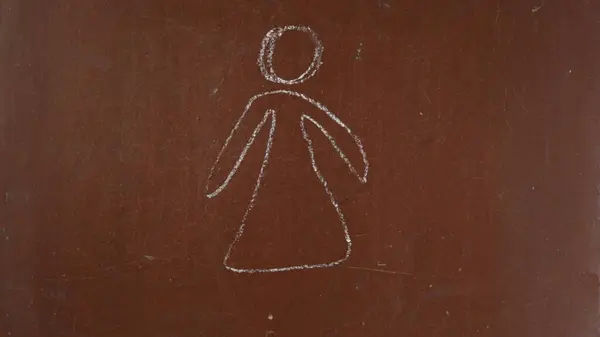Textured Brown Chalkboard Background Female Figure Drawn Board Piece Chalk — Stock Photo, Image