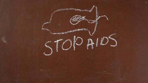 Textured Chalkboard Background Condom Sperm Drawn Board Stop Aid Written — Stock Photo, Image