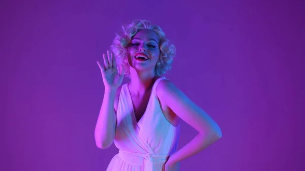Woman Image Marilyn Monroe Studio Pink Green Neon Light Woman — Stock Photo, Image