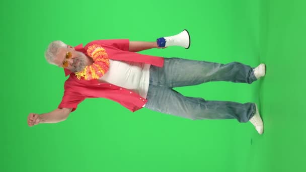 Concetto Creativo Anziani Ritratto Corpo Intero Hipster Senior Schermo Verde — Video Stock