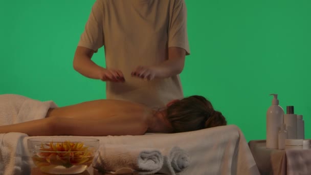 Creatief Concept Voor Lichaamsbehandeling Spa Salon Vrouw Massagetafel Chroma Key — Stockvideo