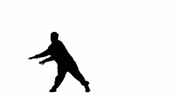 Gerahmt Vor Weißem Hintergrund Silhouettenaufnahme Ein Männlicher Tänzer Ist Abgebildet — Stockfoto