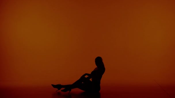 Het Frame Zit Een Vrouw Silhouet Tegen Een Rode Achtergrond — Stockvideo