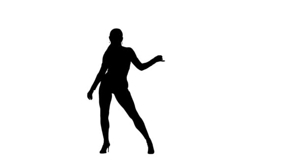 Černá Silueta Ženy Bílém Izolovaném Pozadí Tančící Choreografii Vysokých Kopců — Stock video