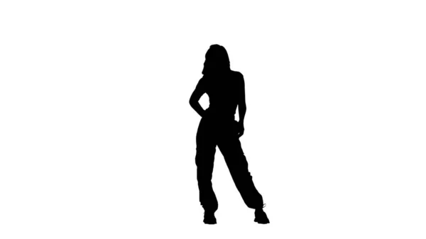 现代编舞和舞蹈风格的创意理念 女舞蹈家的画像 迷人的年轻女子黑色人物造型 舞动爵士舞 隔离在白色背景的阿尔法频道 — 图库照片