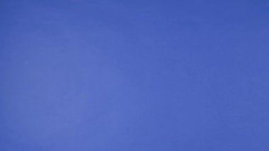 Grinchs yeşil kıllı elleri mavi izole arka planda bir Amerikan futbolunu tutuyor. Hediye hırsızı kostümü. Noel ve yeni yıl kutlaması konsepti. Mavi ekran, krom anahtar