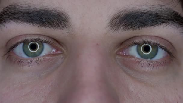 Eyes Man Macro Shot Enlarged Pupils Due Prolonged Use Gadgets — Stock Video