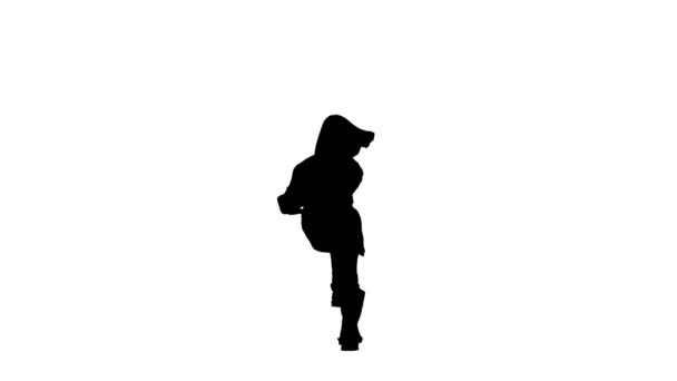 Het Frame Witte Achtergrond Het Silhouet Danst Slank Mooi Meisje — Stockvideo
